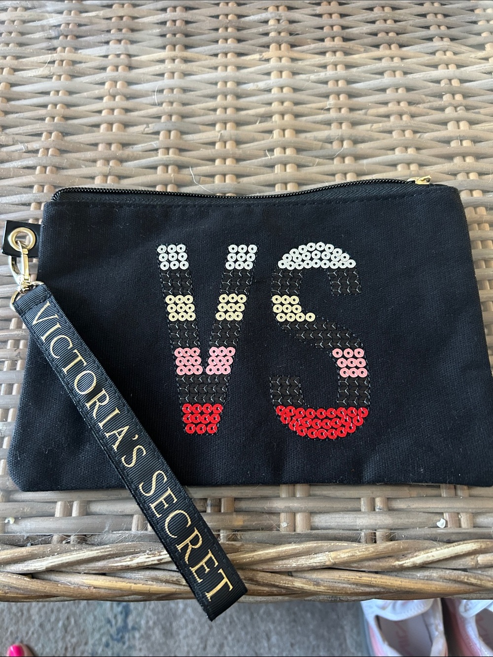 Victoria's Secret Black Sequin 'VS' Wristlet Pouch